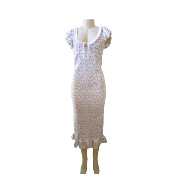 Free People Dresses & Skirts - Free People Cream Eyelet Midi Dress with Ruffle Hem